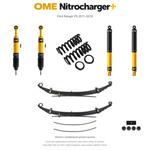Zestaw zawieszenia OME Nitrocharger+ – Ford Ranger PX 2011–2018, przód 30 mm, tył z dodatkowymi piórami, stałe 600 kg z tyłu, mocniejsze tłumienie przodu, standardowe tłumienie tyłu