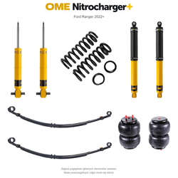 Zestaw zawieszenia OME Nitrocharger+ – Ford Ranger 2022+, lift 40 mm, stałe 300 kg z tyłu, resory paraboliczne z poduszkami, mocniejsze tłumienie tyłu