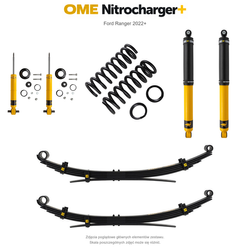 Zestaw zawieszenia OME Nitrocharger+ – Ford Ranger PHEV 2025+, lift 20–40/45–50 mm, średnie obciążenie tyłu, resory wielopiórowe