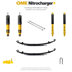 Zestaw zawieszenia OME Nitrocharger+ przód / Sport tył – Ford Ranger PJ/PK 2006–2011 Diesel, tył 20 mm, przód ponad 60 kg, drążki 1024 mm, stałe 400 kg z tyłu, Nitrocharger Sport z tyłu