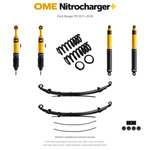 Zestaw zawieszenia OME Nitrocharger+ – Ford Ranger PX 2011–2018, przód 30 mm, tył z dodatkowymi piórami, stałe 300 kg z tyłu, mocniejsze tłumienie przodu, standardowe tłumienie tyłu