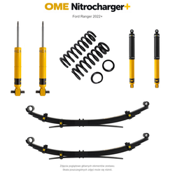 Zestaw zawieszenia OME Nitrocharger+ – Ford Ranger 2022+, lift 40 mm, stałe 300 kg z tyłu, resory wielopiórowe, alternatywne amortyzatory przednie