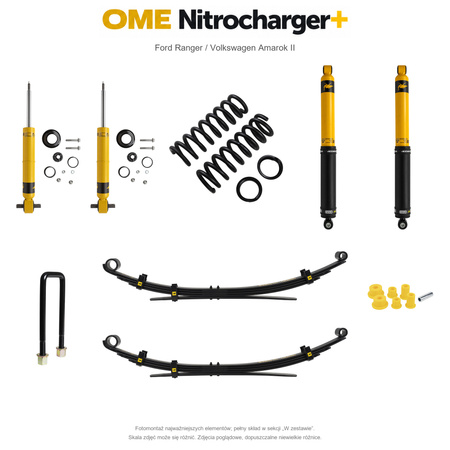 Zestaw zawieszenia OME Nitrocharger+ – Ford Ranger 2022+, lift 20/40 mm, średnie obciążenie tyłu, resory wielopiórowe / Volkswagen Amarok II