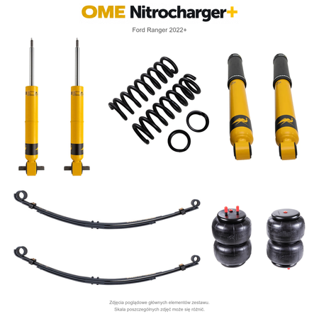Zestaw zawieszenia OME Nitrocharger+ – Ford Ranger 2022+, lift 20/40 mm, stałe 300 kg z tyłu, resory paraboliczne z poduszkami