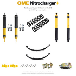 Zestaw zawieszenia OME Nitrocharger+ – Toyota Land Cruiser 76 Diesel od 08.2016, 50 mm, stałe 800 kg tyłu, bez ciężkiego wyposażenia przodu, resory wielopiórowe, smarowalne wieszaki i sworznie