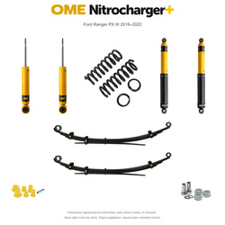 Zestaw zawieszenia OME Nitrocharger+ – Ford Ranger PX III 2019–2022, 45/40 mm, średnie obciążenie tyłu, mocniejsze tłumienie przodu, mocniejsze tłumienie tyłu