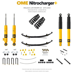 Zestaw OME Nitrocharger+ – Mitsubishi L200 MQ/MR 2015–2023, przód 25/tył 20 mm, fabryczny przód bez stalowego zderzaka, średnie obciążenie i dodatkowe pióro