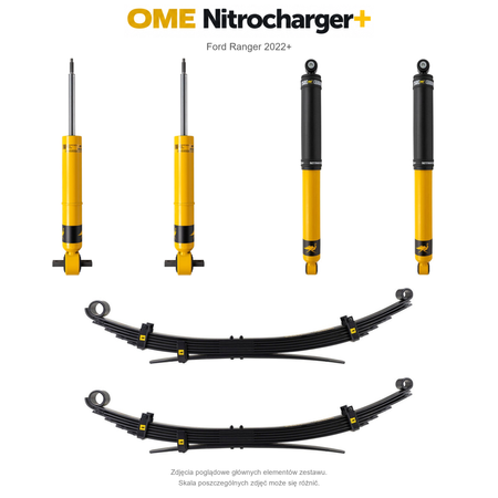 Zestaw zawieszenia OME Nitrocharger+ – Ford Ranger 2022+, lift 0/40 mm, stałe 600 kg z tyłu, resory wielopiórowe