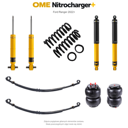 Zestaw zawieszenia OME Nitrocharger+ – Ford Ranger 2022+, lift 20/40 mm, stałe 300 kg z tyłu, resory paraboliczne z poduszkami, mocniejsze tłumienie tyłu