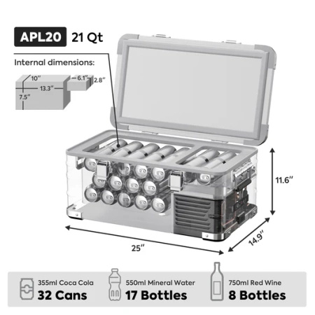 Lodówka kompresorowa ICECO APL20 20 l 12/24 V – srebrna