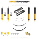 Zestaw zawieszenia OME Nitrocharger+ – Toyota LC76 4.5 V8 ABS 10.2014–07.2016, obciążony przód, średni tył, resory klasyczne, fabryczne wieszaki, dodatkowe pióra