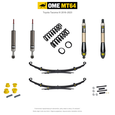 Zestaw zawieszenia OME MT64 – Toyota Tacoma III 2016–2023, 50 mm, przód 50–100 kg, stałe 300 kg z tyłu