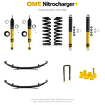 Zestaw zawieszenia OME Nitrocharger+ – Hilux Revo 2016–2025, 40/40 mm, duże dodatkowe obciążenie przodu, stałe 300 kg z tyłu, wielopiórowe – bez dystansu przewodów hamulcowych
