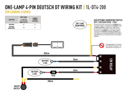 LAZER Wiązka DT-4PIN z włącznikiem do podłączenia pojedynczej lampy z serii Utility, Carbon, RP