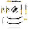 Zestaw zawieszenia OME Nitrocharger+ – Volkswagen Amarok II, 40/40 mm, stałe 300 kg z tyłu, resory wielopiórowe, mocniejsze tłumienie przodu, mocniejsze tłumienie tyłu, czujnik świateł
