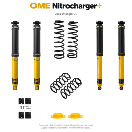 Zestaw zawieszenia OME Nitrocharger+ – Jeep Wrangler JL 4-drzwiowy 3.6 V6, 50 mm, pod sam zderzak, średnie obciążenie tyłu, mocniejsze tłumienie przodu