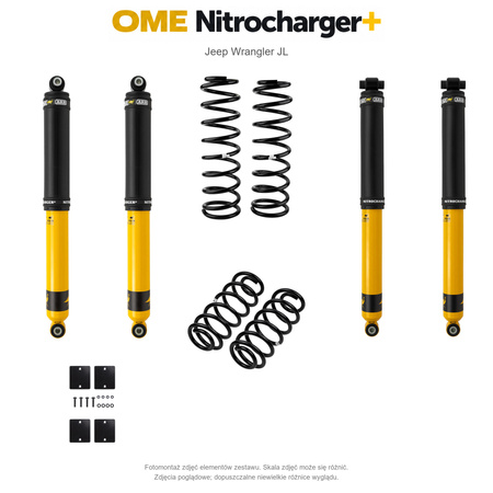 Zestaw zawieszenia OME Nitrocharger+ – Jeep Wrangler JL 4-drzwiowy 3.6 V6, 50 mm, lekki przód, stałe 150 kg z tyłu