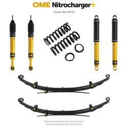 Zawieszenie OME Nitrocharger+ Toyota Hilux Travo MY26 20–40/50 mm – stałe 300 kg z tyłu, wielopiórowe / mocniejsze tłumienie tyłu