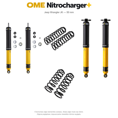 Zestaw zawieszenia OME Nitrocharger+ – Jeep Wrangler JK Unlimited 4-drzwiowy 2.8 Diesel, 50 mm, lekki przód, stałe 300 kg z tyłu