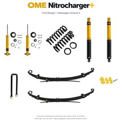 Zestaw zawieszenia OME Nitrocharger+ – Ford Ranger 2022+, lift 20/40 mm, stałe 300 kg z tyłu, resory wielopiórowe, alternatywne amortyzatory przednie / Volkswagen Amarok II