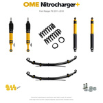 Zestaw zawieszenia OME Nitrocharger+ – Ford Ranger PX 2011–2018, 50/40 mm, stałe 300 kg z tyłu, standardowe tłumienie przodu, standardowe tłumienie tyłu