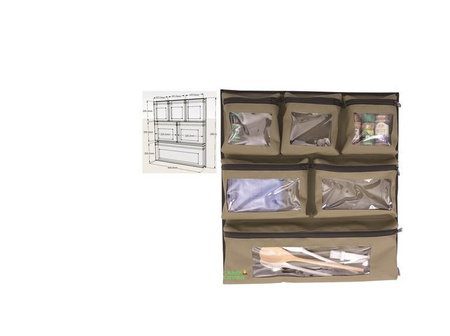 Organizer na drzwi Camp Cover z przezroczystymi kieszeniami — 6 kieszeni — kolor khaki