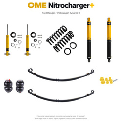 Zestaw zawieszenia OME Nitrocharger+ – Ford Ranger 2022+, lift 20/40 mm, średnie obciążenie tyłu, resory paraboliczne z poduszkami, alternatywne amortyzatory przednie / Volkswagen Amarok II