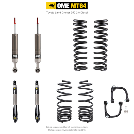 Zestaw zawieszenia OME MT64 – Toyota Land Cruiser 250, lift 50/40 mm, stałe 200 kg z tyłu, z wahaczami, mocniejsze tłumienie tyłu
