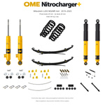Zestaw OME Nitrocharger+ – Mitsubishi L200 MQ/MR 2015–2023, przód 25/tył 20 mm, stalowy zderzak, stałe 500 kg z tyłu