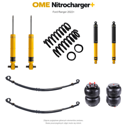 Zestaw zawieszenia OME Nitrocharger+ – Ford Ranger 2022+, lift 20/40 mm, stałe 300 kg z tyłu, resory paraboliczne z poduszkami, alternatywne amortyzatory przednie