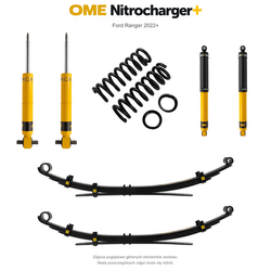 Zestaw zawieszenia OME Nitrocharger+ – Ford Ranger 2022+, lift 20/40 mm, średnie obciążenie tyłu, resory wielopiórowe, alternatywne amortyzatory przednie