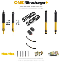 Zestaw zawieszenia OME Nitrocharger+ – Toyota Land Cruiser 76 Diesel od 08.2016, 50 mm, średnie obciążenie tyłu, bez ciężkiego wyposażenia przodu, resory paraboliczne, smarowalne wieszaki i sworznie