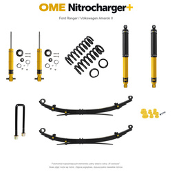 Zestaw zawieszenia OME Nitrocharger+ – Ford Ranger 2022+, lift 40 mm, stałe 300 kg z tyłu, resory wielopiórowe, mocniejsze tłumienie tyłu / Volkswagen Amarok II