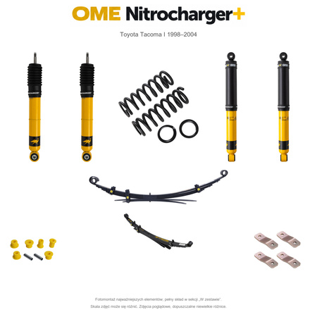 Zestaw zawieszenia OME Nitrocharger+ – Toyota Tacoma I 1998–2004, 45/50 mm, mocniejsze tłumienie tyłu, bez stałego obciążenia tyłu