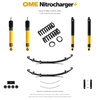 Zestaw zawieszenia OME Nitrocharger+ – Isuzu D-Max II 2012–2020, 30 mm, stałe 300 kg z tyłu, mocniejsze tłumienie przodu, mocniejsze tłumienie tyłu, LS-M i podwozie pod zabudowę, dodatkowe pióra