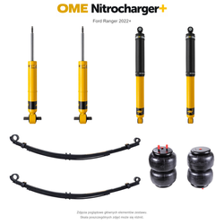 Zestaw zawieszenia OME Nitrocharger+ – Ford Ranger 2022+, lift 0/40 mm, stałe 600 kg z tyłu, resory paraboliczne z poduszkami