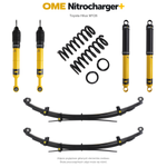 Zawieszenie OME Nitrocharger+ Toyota Hilux Travo MY26 40/50 mm – stałe 300 kg z tyłu, stalowy zderzak, także z wyciągarką, wielopiórowe / mocniejsze tłumienie przodu