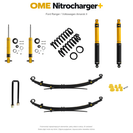 Zestaw zawieszenia OME Nitrocharger+ – Ford Ranger 2022+, lift 20/40 mm, stałe 300 kg z tyłu, resory wielopiórowe / Volkswagen Amarok II