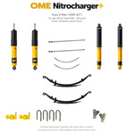 Zestaw zawieszenia OME Nitrocharger+ – Isuzu D-Max I 2008–2011, 30–50 mm, stałe 300 kg z tyłu, lekki przód z drążkami OME, fabryczne wieszaki, dodatkowe pióra