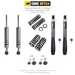 Zestaw OME MT64 – Toyota Land Cruiser 200 2007–2021 4.5 Diesel, przód 25/tył 20 mm, bez KDSS, stałe 600 kg z tyłu; przód mocniejsze; tył mocniejsze