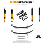 Zestaw zawieszenia OME Nitrocharger+ – Ford Ranger PX 2011–2018, przód 30 mm, tył z dodatkowymi piórami, stałe 600 kg z tyłu, standardowe tłumienie przodu, standardowe tłumienie tyłu