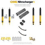 Zestaw zawieszenia OME Nitrocharger+ – Toyota Land Cruiser 76 Diesel od 08.2016, 50 mm, stałe 400 kg tyłu, bez ciężkiego wyposażenia przodu, resory paraboliczne, fabryczne wieszaki, standardowe tłumienie tyłu