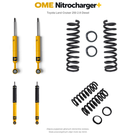 Zestaw zawieszenia OME Nitrocharger+ – Toyota Land Cruiser 250, lift 50/40 mm, średnie obciążenie tyłu