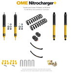 Zestaw zawieszenia OME Nitrocharger+ – Toyota Land Cruiser 76 Diesel od 08.2016, 50 mm, stałe 400 kg tyłu, stalowy zderzak lub zderzak z wyciągarką, resory paraboliczne, fabryczne wieszaki, standardowe tłumienie tyłu