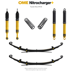 Zawieszenie OME Nitrocharger+ Toyota Hilux Travo MY26 20/50 mm – średnie obciążenie tyłu, bez osprzętu lub lekki zderzak, wielopiórowe – bez dystansu przewodów hamulcowych