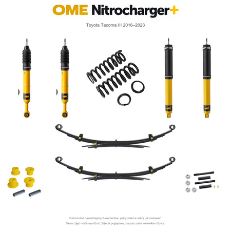 Zestaw zawieszenia OME Nitrocharger+ – Toyota Tacoma III 2016–2023, 50 mm, seryjny przód, bez stałego obciążenia tyłu