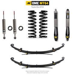 Zawieszenie OME MT64 Toyota Hilux Travo MY26 40/50 mm – stałe 300 kg z tyłu, zderzak, wyciągarka i dodatkowy osprzęt, wielopiórowe / mocniejsze tłumienie przodu