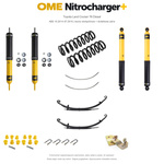 Zestaw zawieszenia OME Nitrocharger+ – Toyota LC76 4.5 V8 ABS 10.2014–07.2016, obciążony przód, stałe 400 kg tyłu, resory klasyczne, fabryczne wieszaki, dodatkowe pióra