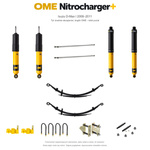 Zestaw zawieszenia OME Nitrocharger+ – Isuzu D-Max I 2008–2011, 30–50 mm, średnie obciążenie tyłu, lekki przód z drążkami OME, smarowalne wieszaki i sworznie