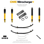 Zestaw zawieszenia OME Nitrocharger+ – Isuzu D-Max II 2012–2020, 30 mm, średnie obciążenie tyłu, mocniejsze tłumienie przodu, standardowe tłumienie tyłu, pickup poza LS-M, dodatkowe pióra